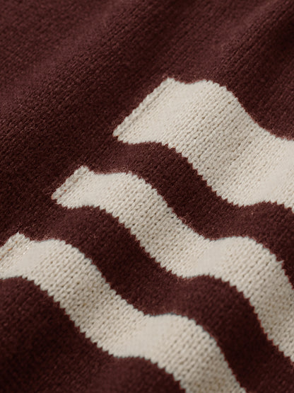 Men's Brown & Striped Sweater - Soft Round Neck Cable-Knit Winter Sweater with White Piping, Machine Washable Casual Pullover for Fall & Winter, Brown/Beige Horizontal Stripes, Ribbed Cuffs & Hem, Stylish Men's Sweater for Ev