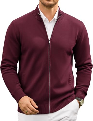 Men's Full Zip Mock Neck Cardigan Sweater with Pattern