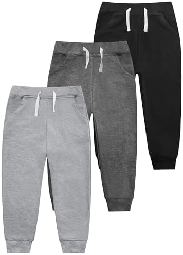 Boys' Cotton Jogger Sweatpants 3-Pack with Pockets