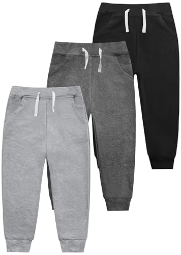 Boys' Cotton Jogger Sweatpants 3-Pack with Pockets
