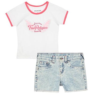 Girls Denim Shorts and Graphic Tee Set for Summer Style