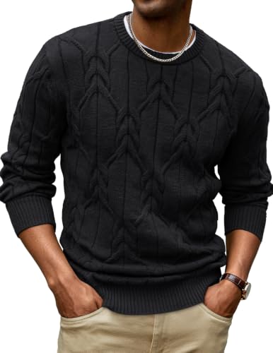 Men's Cable Knit Crewneck Sweater Pullover Long Sleeve