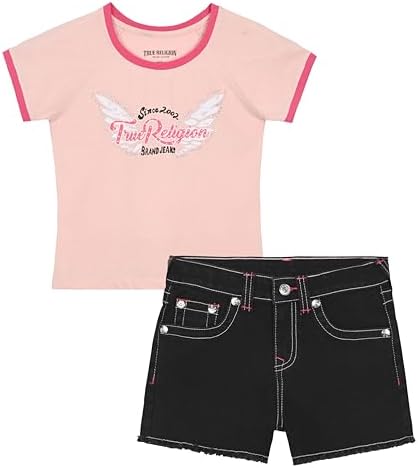 Girls Denim Shorts and Graphic Tee Set for Summer