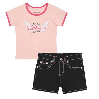 Girls Denim Shorts and Graphic Tee Set for Summer