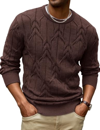 Men's Cable Knit Crewneck Sweater Pullover Long Sleeve