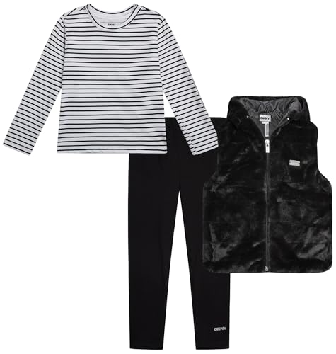 Girls 3 Piece Puffer Vest, Shirt & Flare Leggings Set