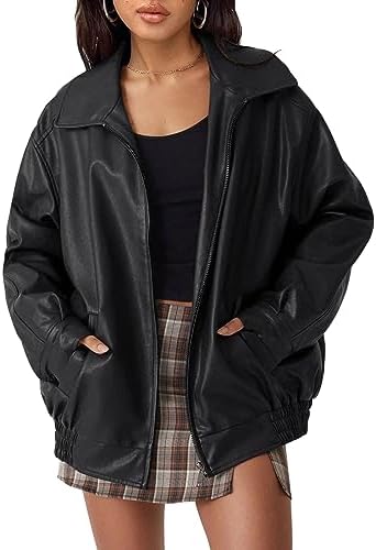 Women's Oversized Faux Leather Jacket for Fall & Winter