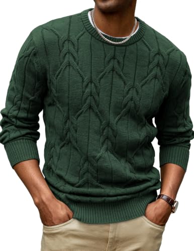 Men's Cable Knit Crewneck Sweater Pullover Long Sleeve