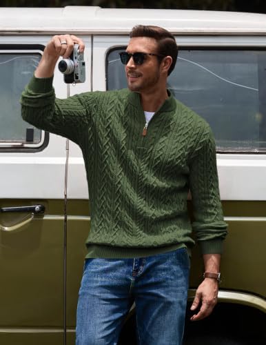 Men’s Quarter Zip Cable Knit Pullover Sweater