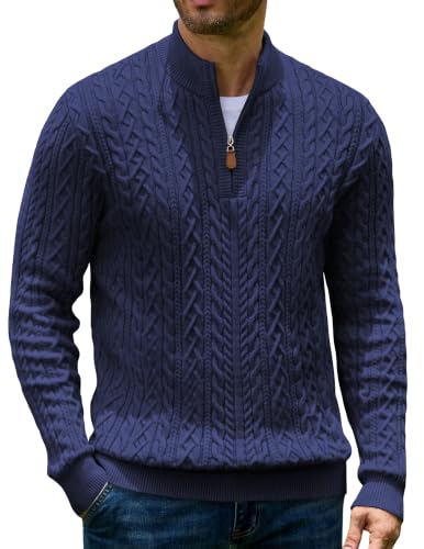 Men’s Quarter Zip Cable Knit Pullover Sweater