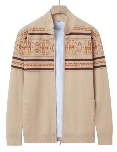 Men's Full Zip Mock Neck Cardigan Sweater with Pattern