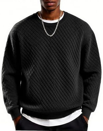 Men's Lightweight Crewneck Sweatshirt with Geometric Texture