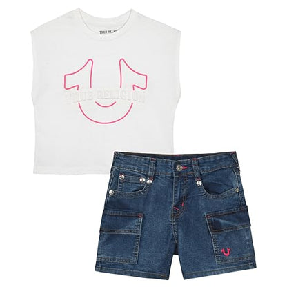 Girls Denim Shorts and Graphic Tee Set for Summer
