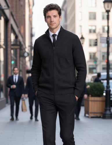 Men's Casual Zip-Up Knitted Cardigan Sweater with Stand Collar