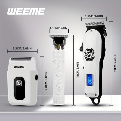 WEEME 3pcs/1Set Men'S Hair Clipper, USB Rechargeable Electric Hair Clipper & Shaver Set with Digital Display, Cordless Hair Trimmer for Home & Salon Use, Perfect Grooming Gift for Men with Smooth Blade, USB Charging, Lithium