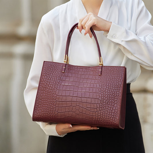 Women's Genuine Leather Crocodile Tote with Removable Strap
