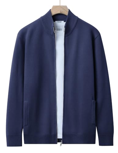 Men's Full Zip Mock Neck Cardigan Sweater with Pattern