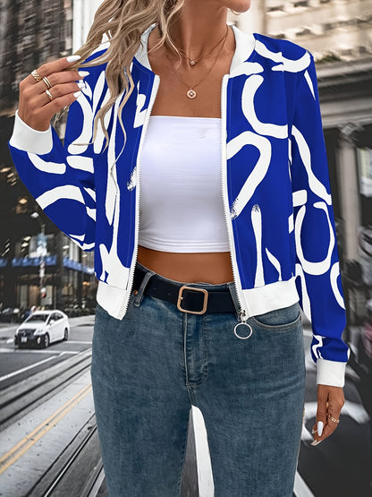 Կանացի ոճային սև-սպիտակ աբստրակտ նախշերով կայծակաճարմանդով կարդիգան բաճկոն - երկար թևքերով առօրյա սվիտեր գոտիով, բոլոր եղանակների համար, առօրյա հագուստի բաճկոն | Ժամանակակից առօրյա բաճկոն | կայծակաճարմանդով բաճկոն