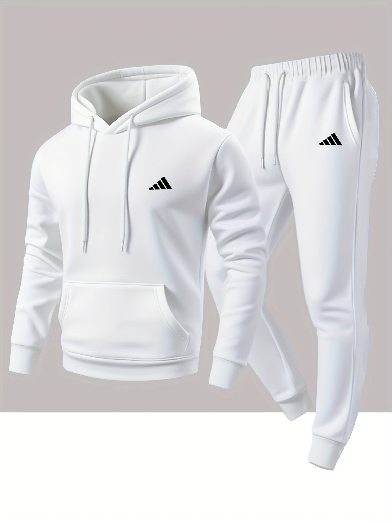 Men'S Trendy And Minimalist Triangular Striped Logo Hoodie And Sweatpants Set for Spring And Autumn, Featuring a Loose And Comfortable Design Suitable for Sports And Leisure, Machine Washable