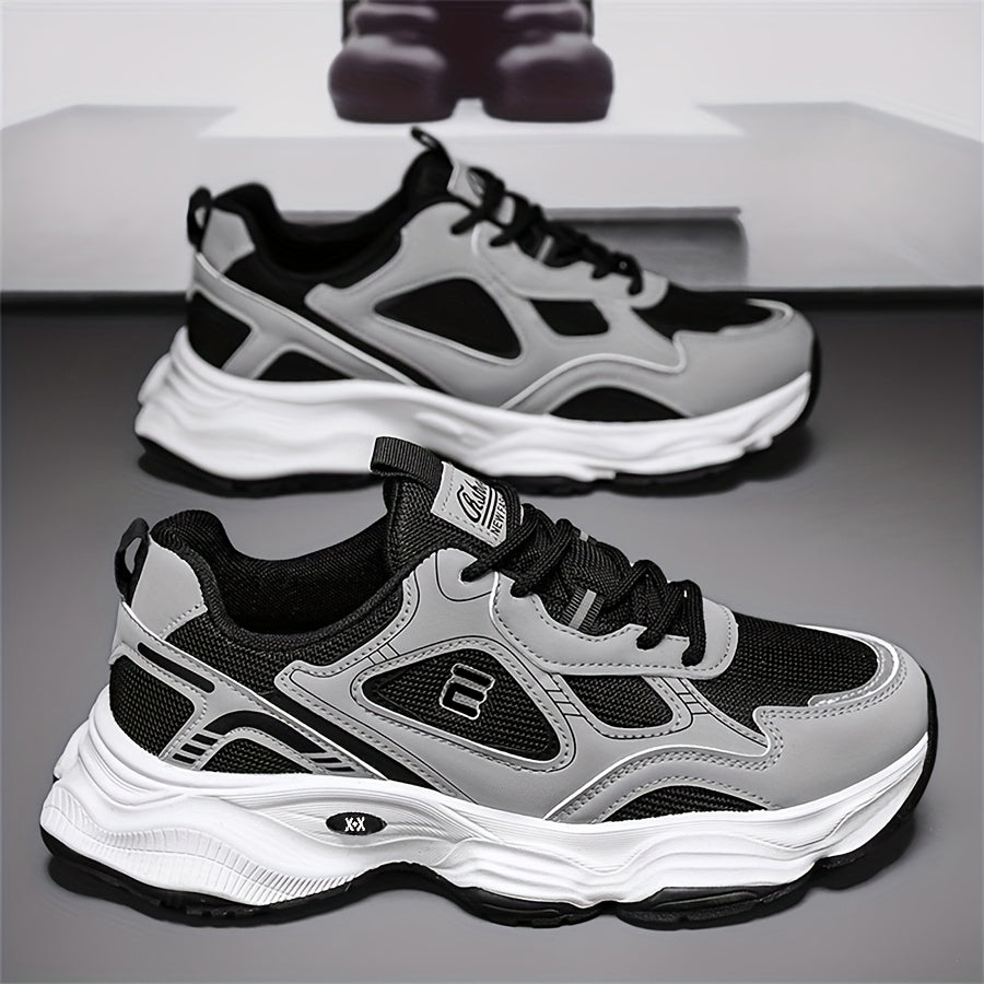 Men'S 2025 New Fashionable Low-Top Sneakers with Thick Sole - Non-Slip, Outdoor Casual Shoes for Teenagers and Young Adults, White and Golden Accents, All-Season Comfort, Casual Footwear   Modern Sneaker Design   Rubber Base