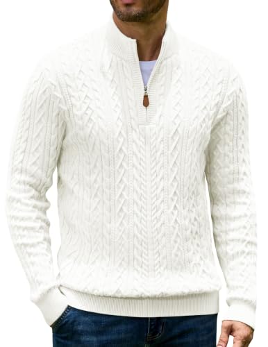 Men’s Quarter Zip Cable Knit Pullover Sweater
