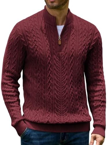 Men’s Quarter Zip Cable Knit Pullover Sweater