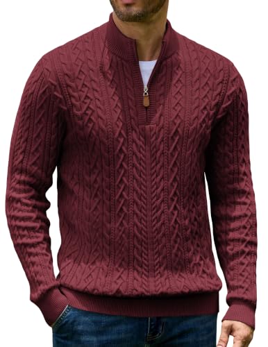 Men’s Quarter Zip Cable Knit Pullover Sweater