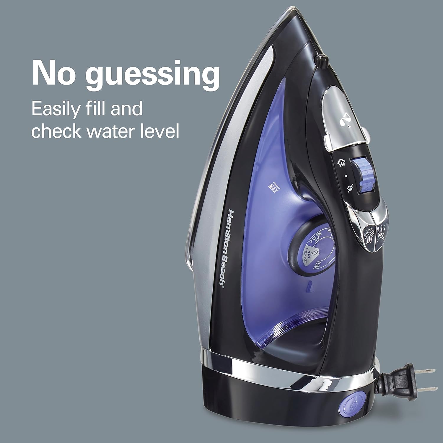 Hamilton Beach Steam Iron for Clothes & Garment Steamer with Smooth Press Stainless Steel Soleplate, 1200 Watts, 8’ Retractable Cord, Black (14214)