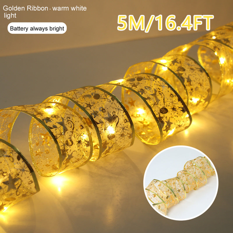 Ribbon Fairy Light Christmas Decoration Christmas Tree Ornaments For Home 2022 Bows String Lights Navidad Natal New Year 2023