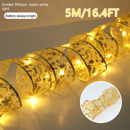 Ribbon Fairy Light Christmas Decoration Christmas Tree Ornaments For Home 2022 Bows String Lights Navidad Natal New Year 2023