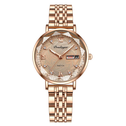 POEDAGAR Women's Luxury Quartz Watch, Luminous with Dual Calendar & Date Display, Stainless Steel Band