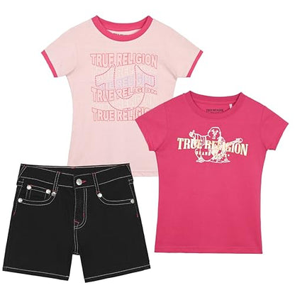 Girls Denim Shorts and Graphic Tee Set for Summer