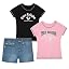 Girls Denim Shorts and Graphic Tee Set for Summer