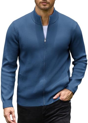 Men's Casual Zip-Up Knitted Cardigan Sweater with Stand Collar