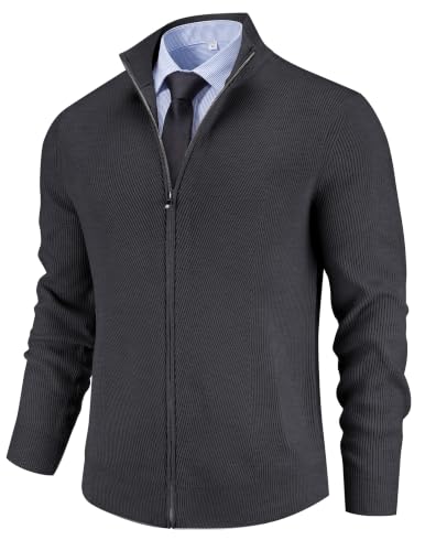 Men's Casual Zip-Up Knitted Cardigan Sweater with Stand Collar