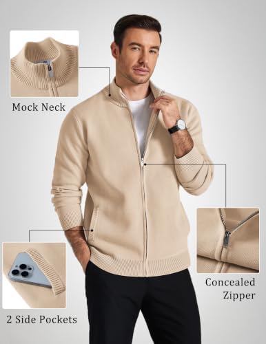 Men's Full Zip Mock Neck Cardigan Sweater with Pattern