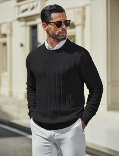 Men's Ribbed Crewneck Pullover Sweater Soft Warm Knit