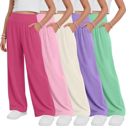 Girls' Wide Leg Pants 5-Pack Stretchy & Comfortable
