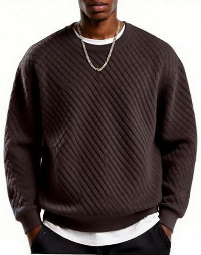 Men's Lightweight Crewneck Sweatshirt with Geometric Texture