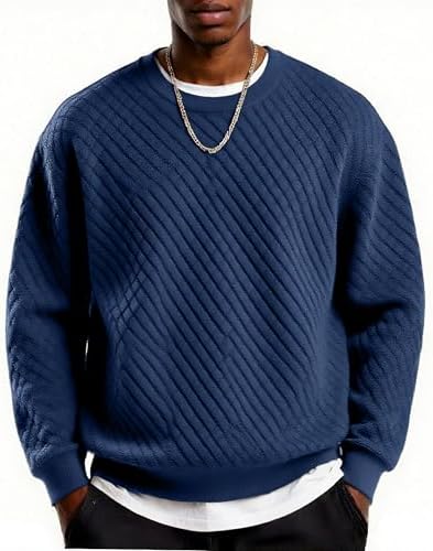 Men's Lightweight Crewneck Sweatshirt with Geometric Texture