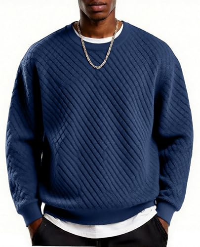 Men's Lightweight Crewneck Sweatshirt with Geometric Texture