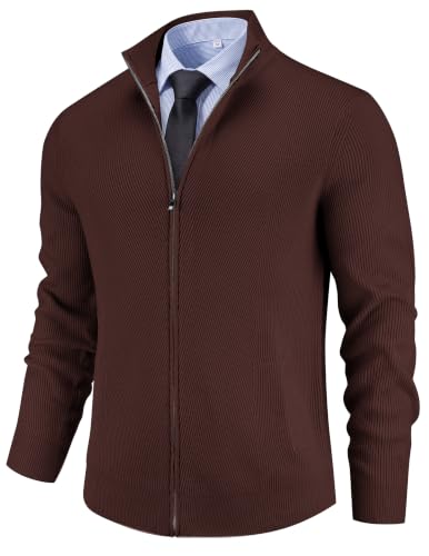 Men's Casual Zip-Up Knitted Cardigan Sweater with Stand Collar