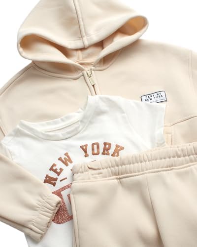 DKNY Baby Girls' 3-Piece Fleece Hoodie, Jogger & Tee Set
