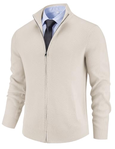Men's Casual Zip-Up Knitted Cardigan Sweater with Stand Collar