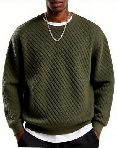 Men's Lightweight Crewneck Sweatshirt with Geometric Texture