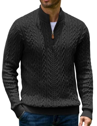 Men’s Quarter Zip Cable Knit Pullover Sweater