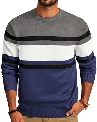 Men's Striped Crewneck Pullover Sweater by PJ PAUL JONES