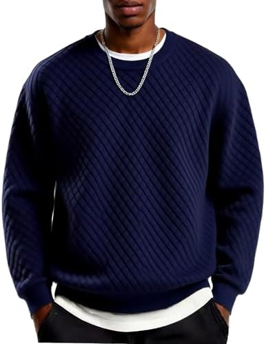 Men's Lightweight Crewneck Sweatshirt with Geometric Texture