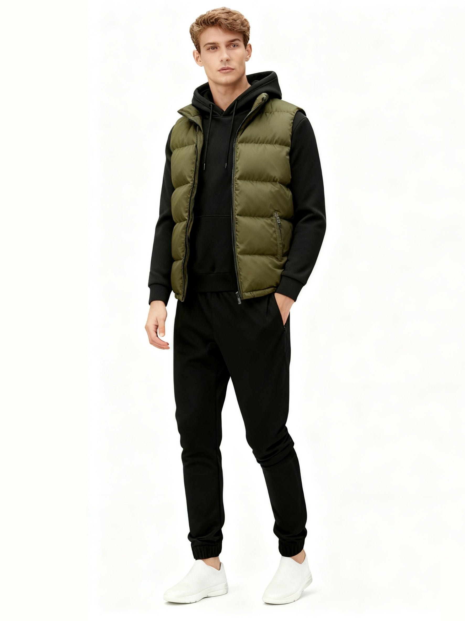 3pcs Vest Casual Set for Men Men's Casual Cartoon Drawstring Pocket Hoodie and Sports Drawstring Trousers Matching Set - ayq