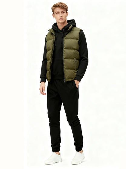 3pcs Vest Casual Set for Men Men's Casual Cartoon Drawstring Pocket Hoodie and Sports Drawstring Trousers Matching Set - ayq